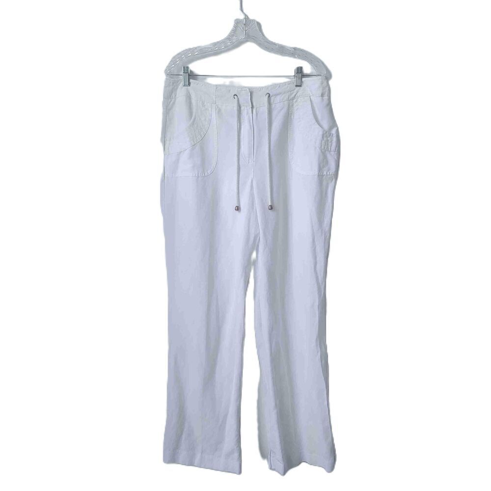 Sharagano White Drawstring Casual Pants With Pockets Straight Leg Cargo Size 14